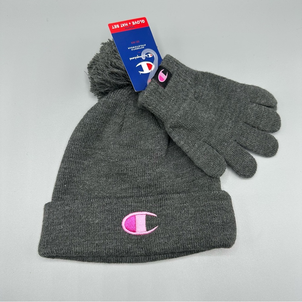 Champion Winter Kid Girls Hat Gloves Set One Size Dark Gray